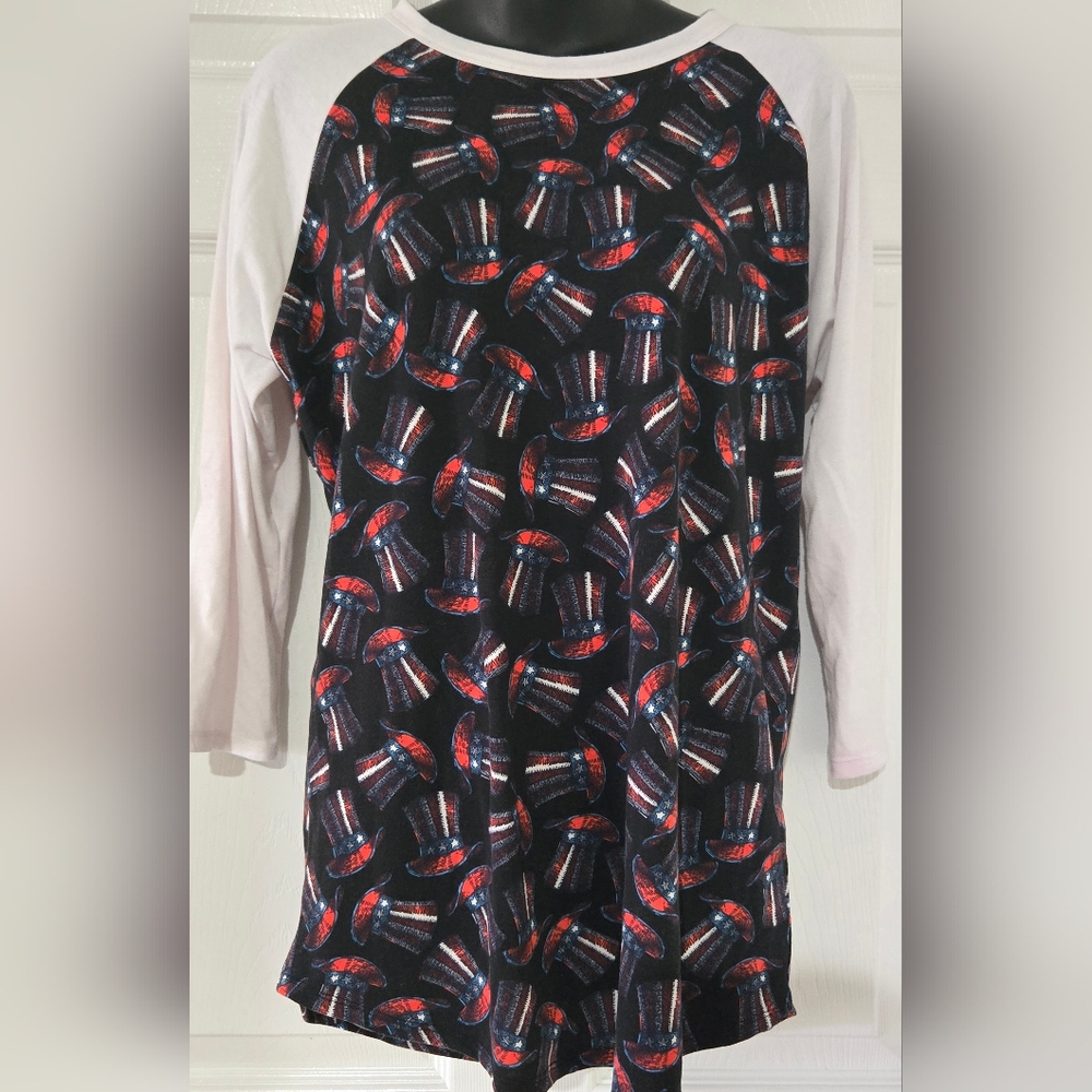 LulaRoe USA Uncle Sam Hat 4th Of July Print Ralgan Tee M